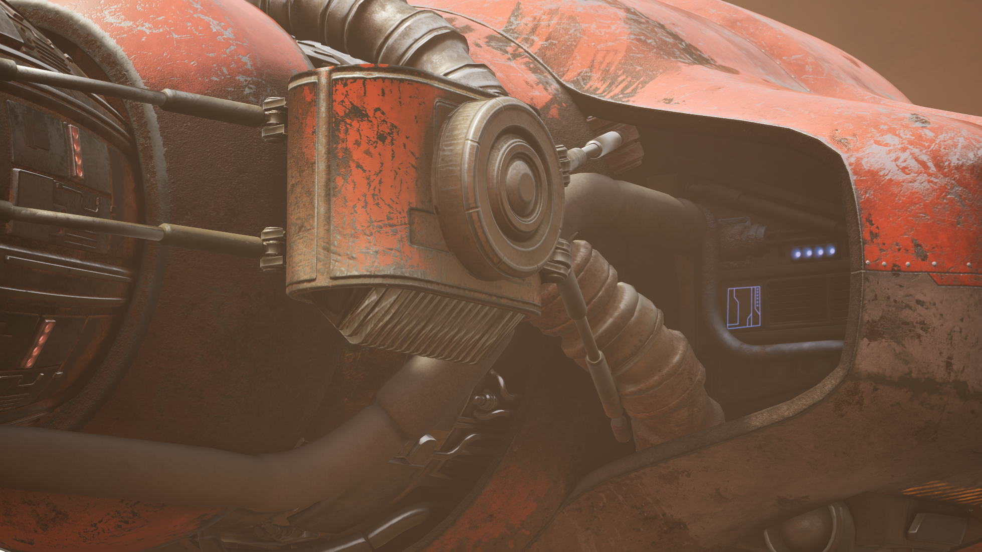 Close-up of the Scarab's engine — every bolt modeled